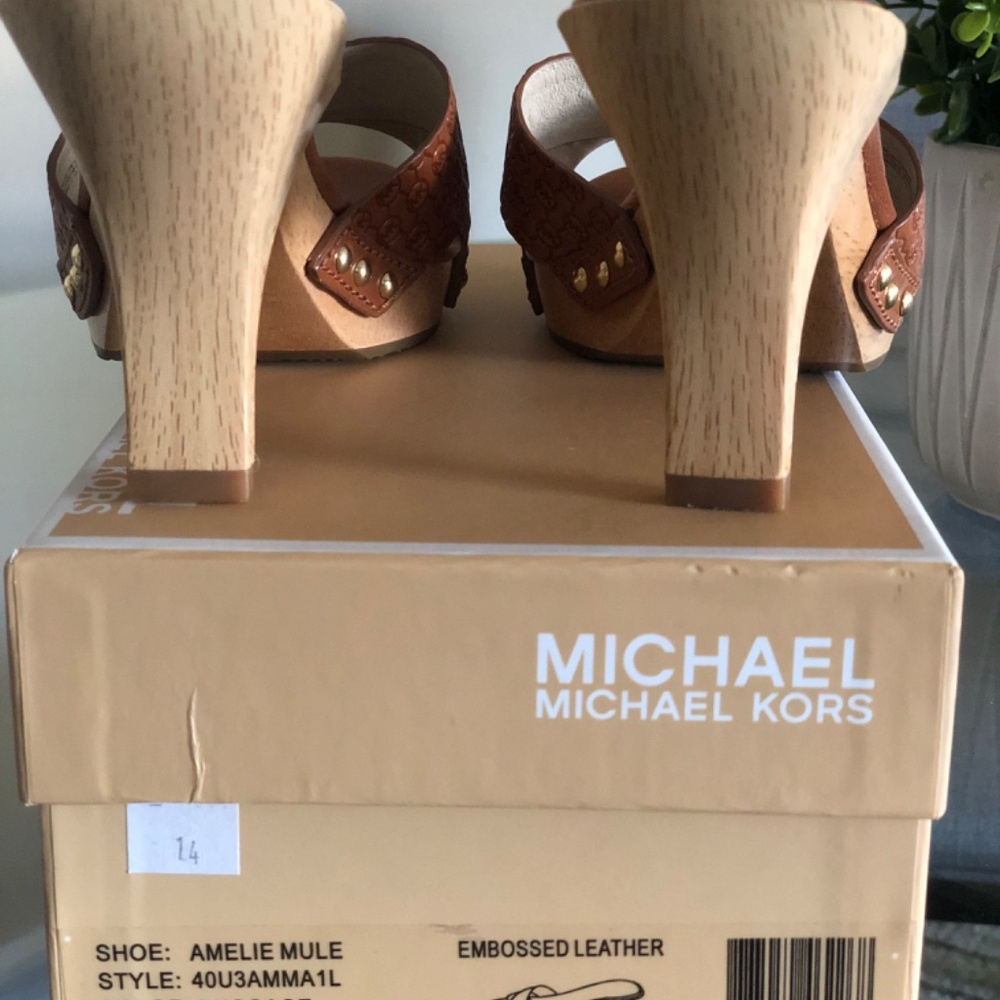 New Michael Kors Amelie Mule Luggage Embossed Leather Shoes - Picture 10 of 11